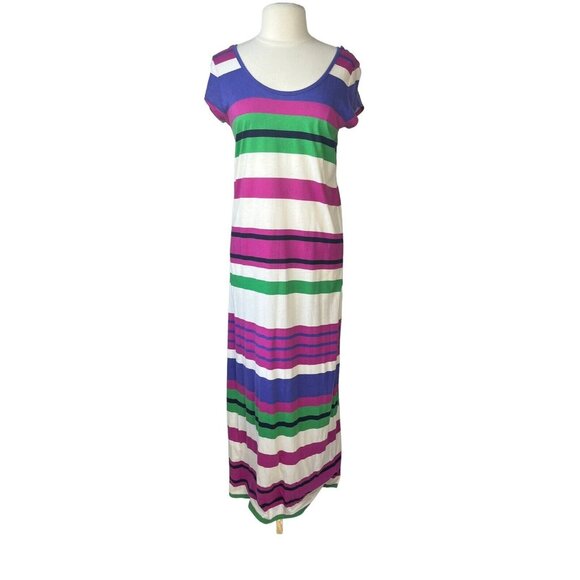 Tommy Hilfiger Maxi Dress Womens Medium Cream Purple Pink Stripes - Picture 1 of 7